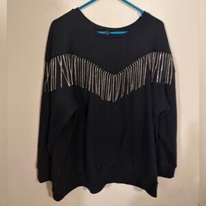 Torrid Black Sweatshirt with Silver fringe